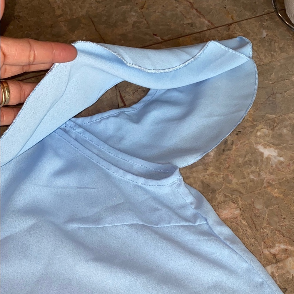 Chic Sky Blue Off-Shoulder Blouse - Picture 3 of 7
